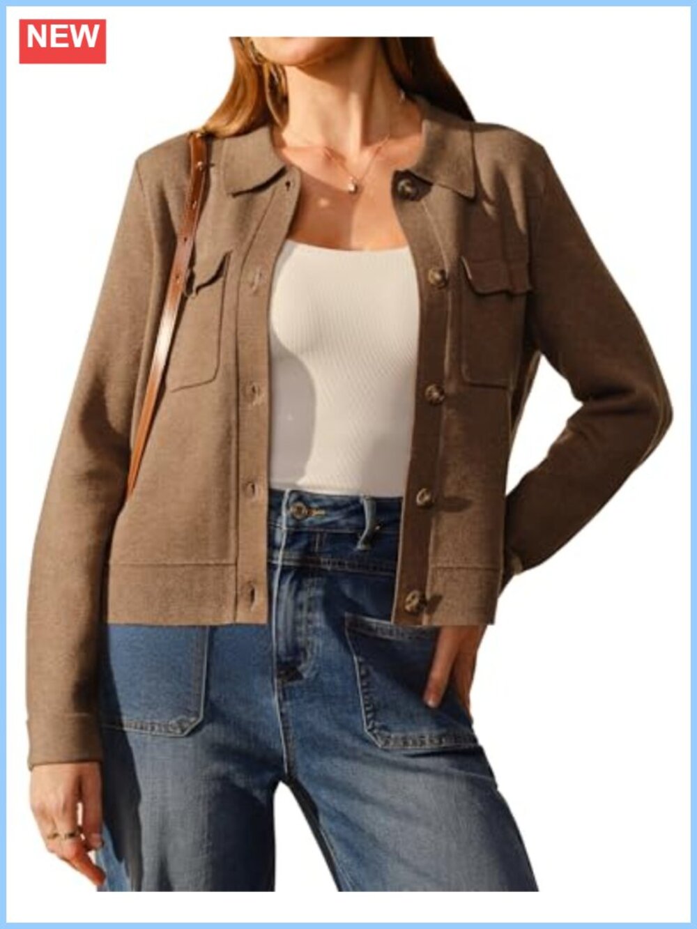 Wool Blend Cropped Shacket Cardigan Jacket Women's Button Front